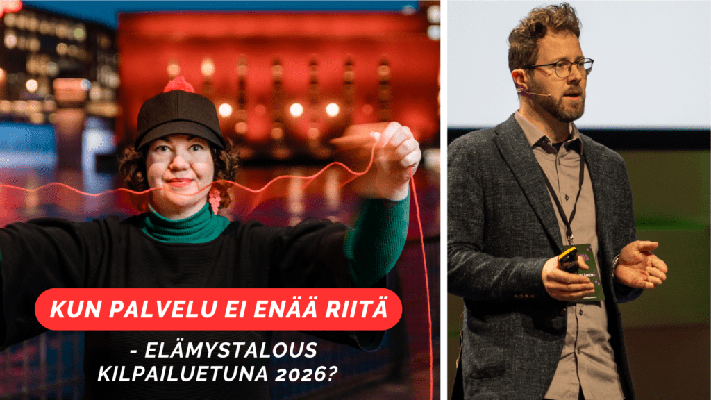 Mika Kylänen ja Anne Kalliomäki elämystalous aamukahvien alustajina, Annen käsissä punainen lanka